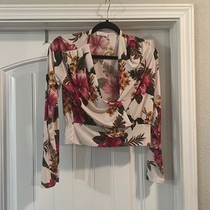 FLORAL SILKY LONG SLEEVE CROP TOP